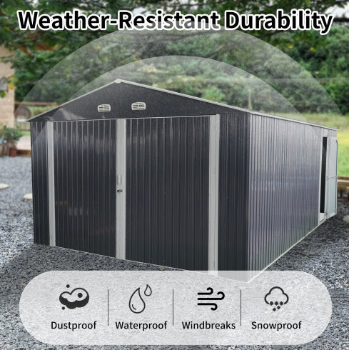 Spacious Outdoor Storage Shed This 13 20FT Outdoor Storage Shed Offers A Generous 250 Square Feet Of Floor Space, Perfect For Storing Trucks, Cars, Large Tools, And Lawn Equipment. With Double Front
