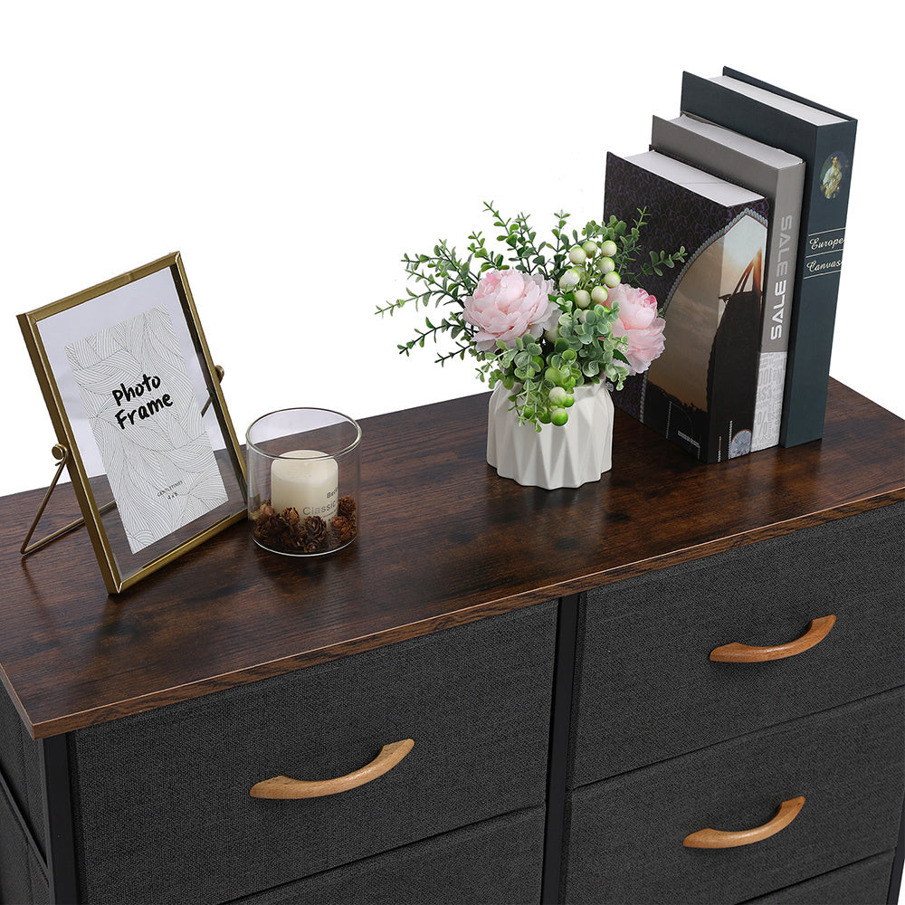 4 Tier Wide Drawer Dresser Storage Unit with 8 Easy Pull Fabric Drawers and Metal Frame Wooden Tabletop for Closets Nursery Dorm Room Hallway Gray