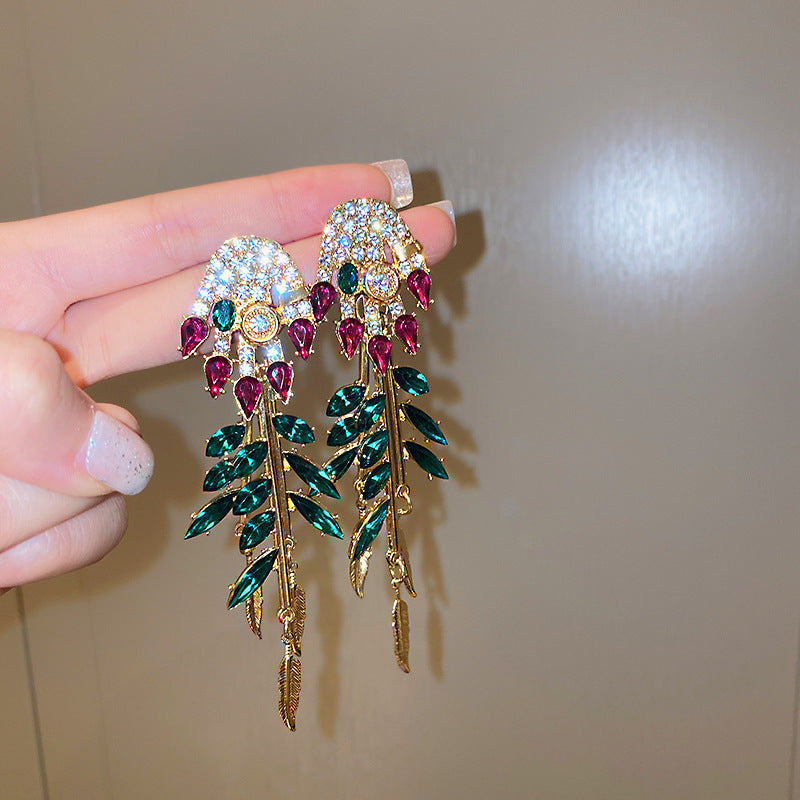 Diamond Drop Finger Feather Earrings
