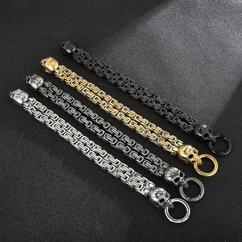 Chain-Patterned Skull Titanium Steel Mens Bracelet