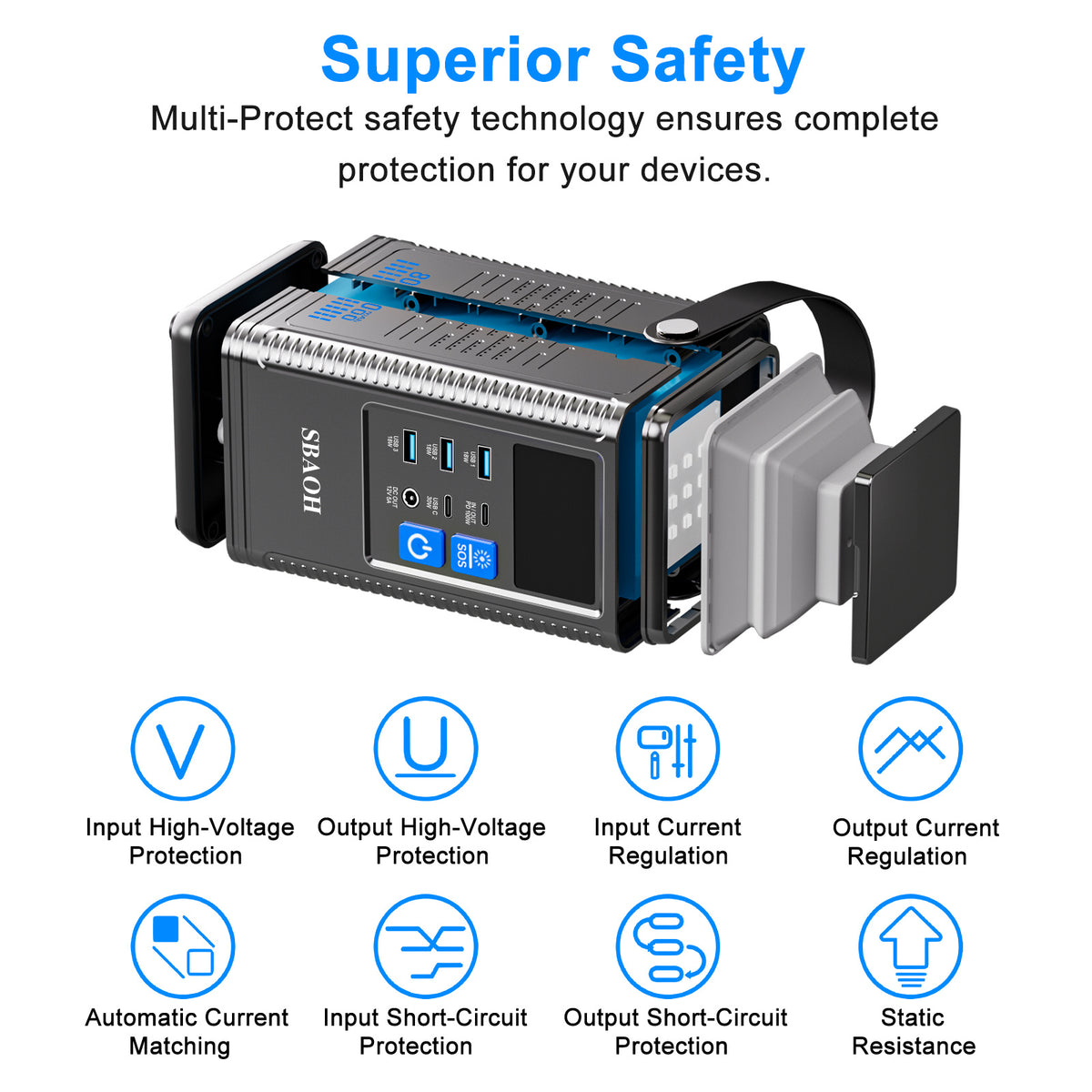 Camping Power Station 296Wh Power Bank 80000mAh Lithium Battery Outdoor Solar Generator USB Port Supply