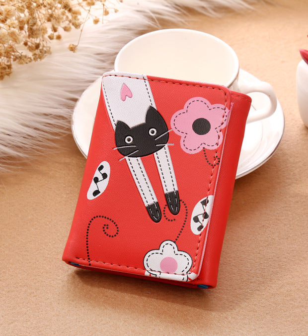Cartoon Short Ladies Wallet Cute Cat Small Money Clip Card Bag Coin Purse