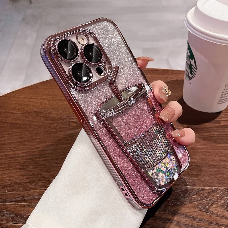 Electroplating Phone Case Three-Dimensional Quicksand Cup Soft Shell