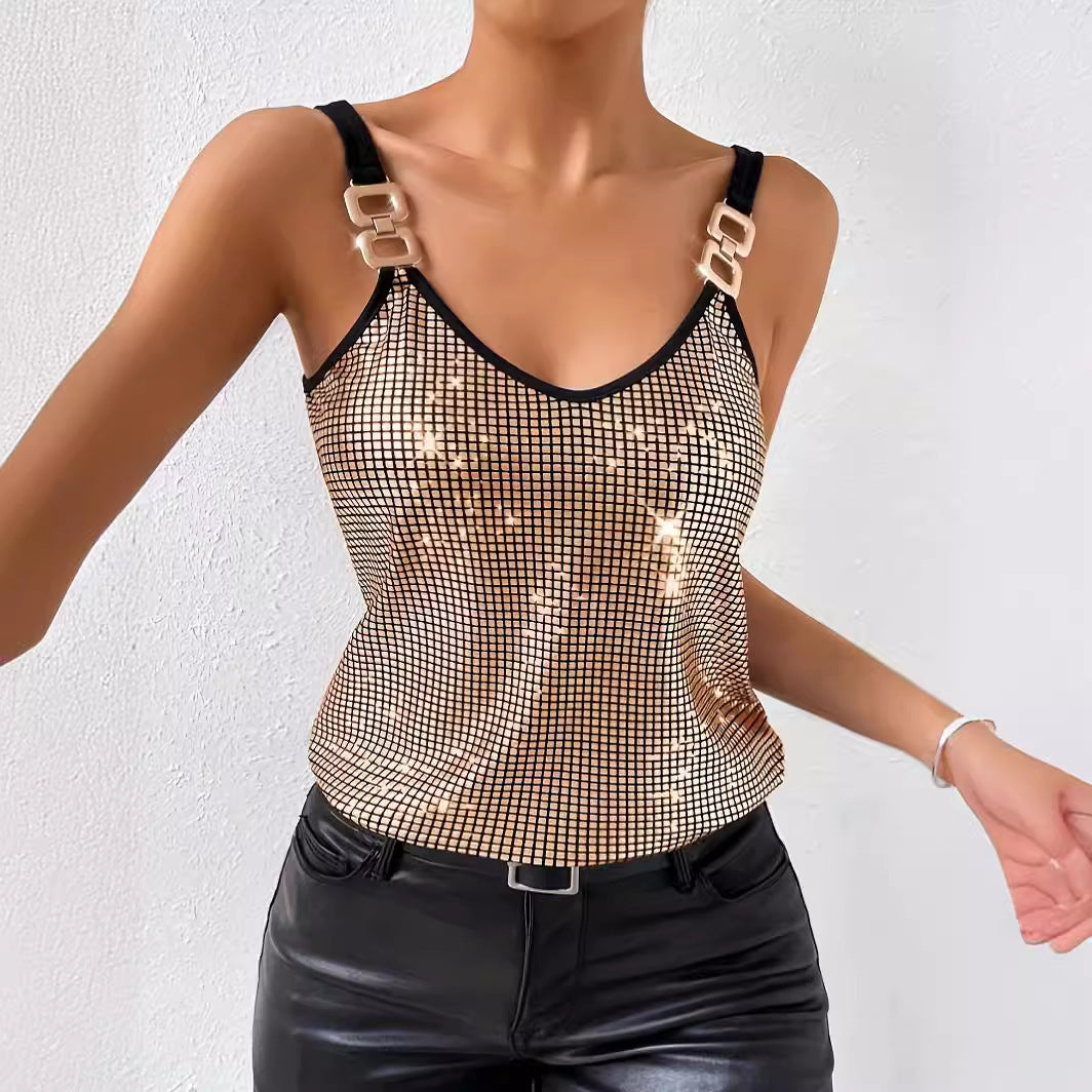Summer Sequined Suspender Chain Vest Top Women's Clothing