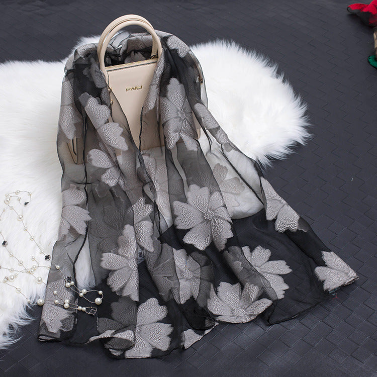 Cut Flowers Hollow Silk Scarf Simulation Silk Scarf