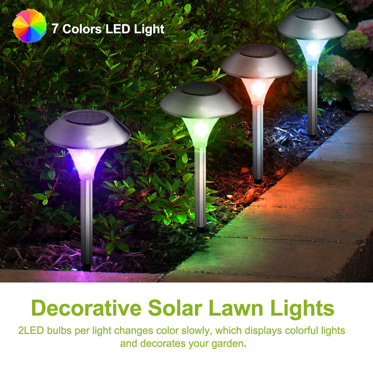 24Pcs 12Pcs 8Pcs 4Pcs Solar Garden Lights IP44 Waterproof 7 Color Changing For Yard Driveway Walkway