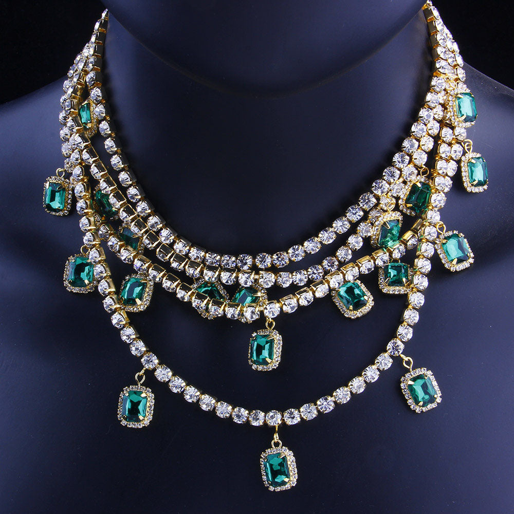 Retro Exaggerated Hip Hop Multilayer Rhinestone Pendant Necklace