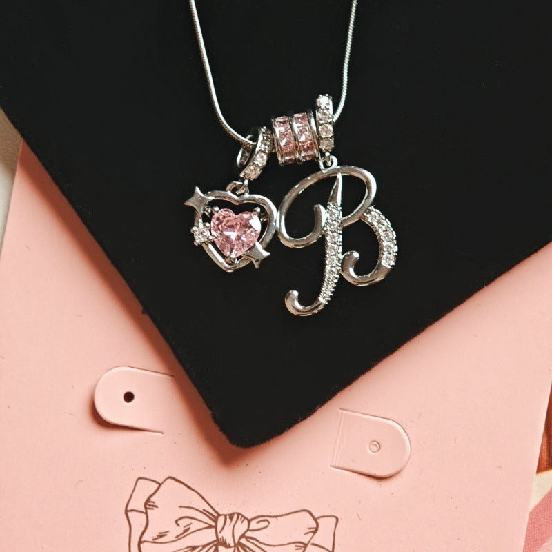 Wish Loving Heart Zircon English Letter Necklace