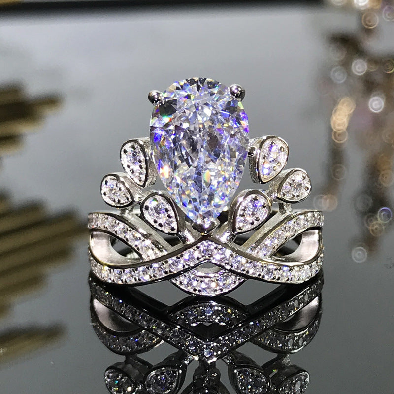 Sterling Silver Ins Vintage Royal Princess Water Drop Ring