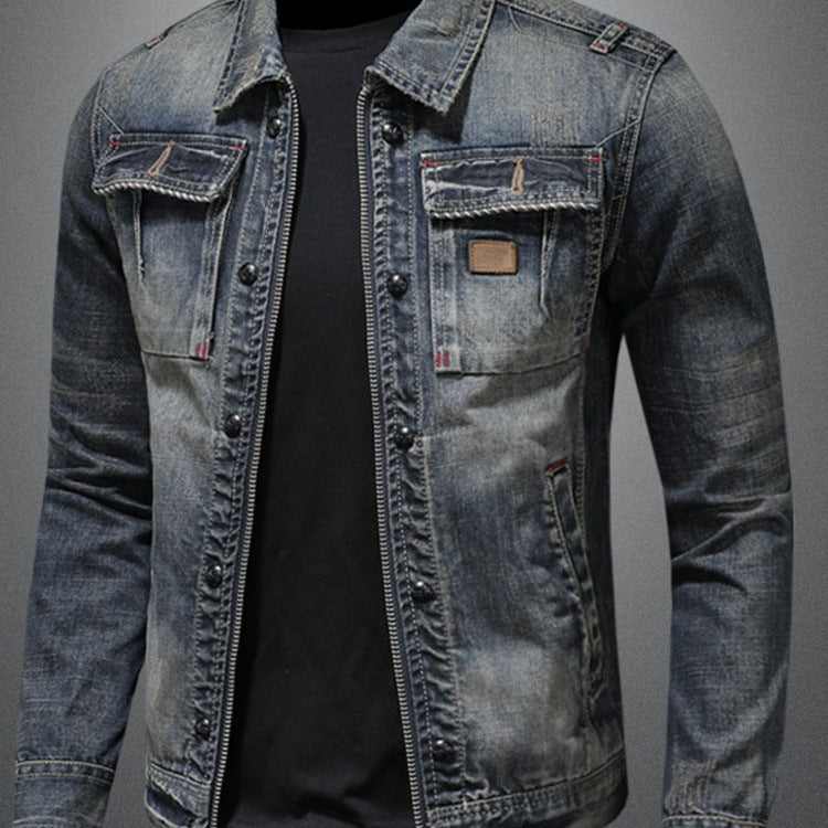 Mens Distressed Vintage Classic Denim Jacket From Europe And The US