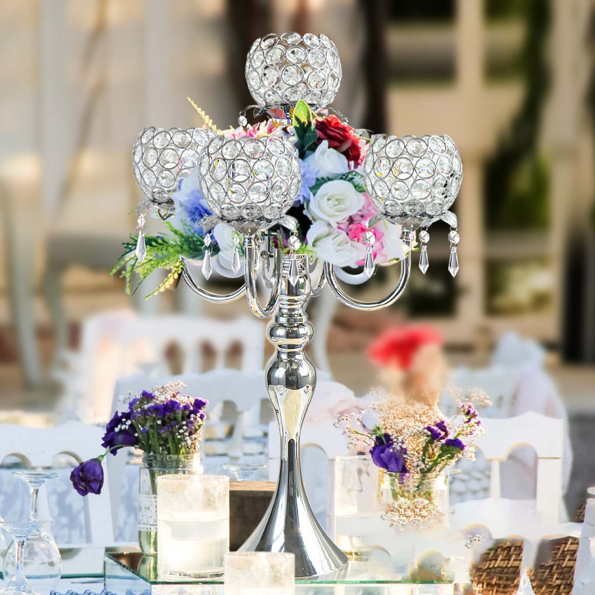 Luxury Wedding Metal Crystal Pendant Candlestick Table Decoration