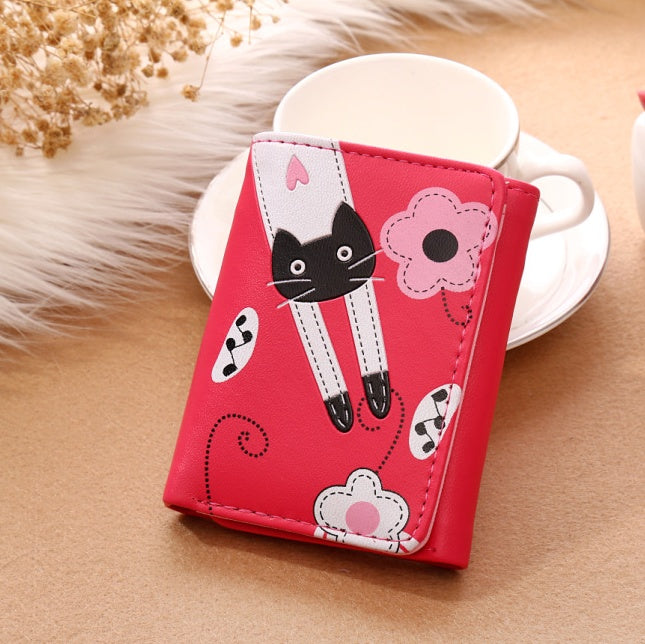 Cartoon Short Ladies Wallet Cute Cat Small Money Clip Card Bag Coin Purse