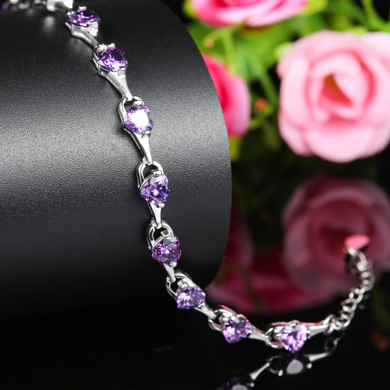 S925 Sterling Silver Bracelet Inlaid Purple Diamond