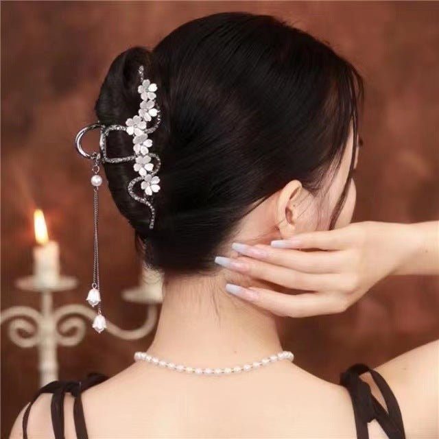 Flower Large Rhinestone Clip Metal Hair