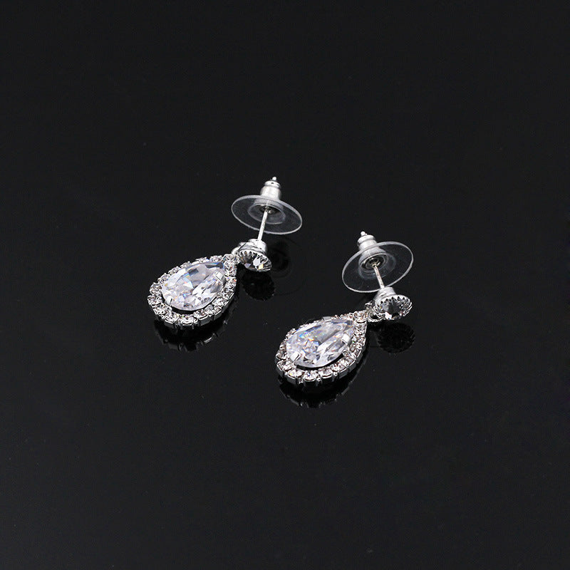 Europe and America Popular Sets of Chain Drops Sparkling, Luxury Zircon Necklace, Earrings 2 sets of Beautiful Bridal Suite