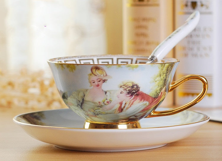 Creative Bone China Coffee Cup And Plate, Retro And Luxury
