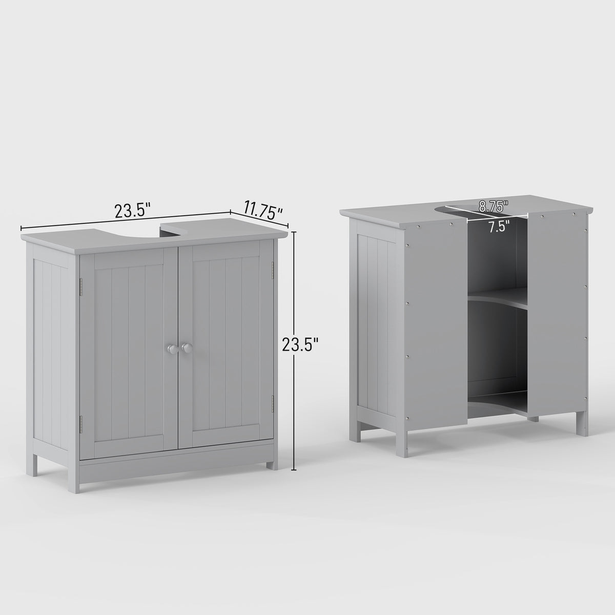 Bathroom Vanity Cabinet, Under Sink Bathroom Cabinet with 2 Doors and Adjustable Shelf, Light Gray