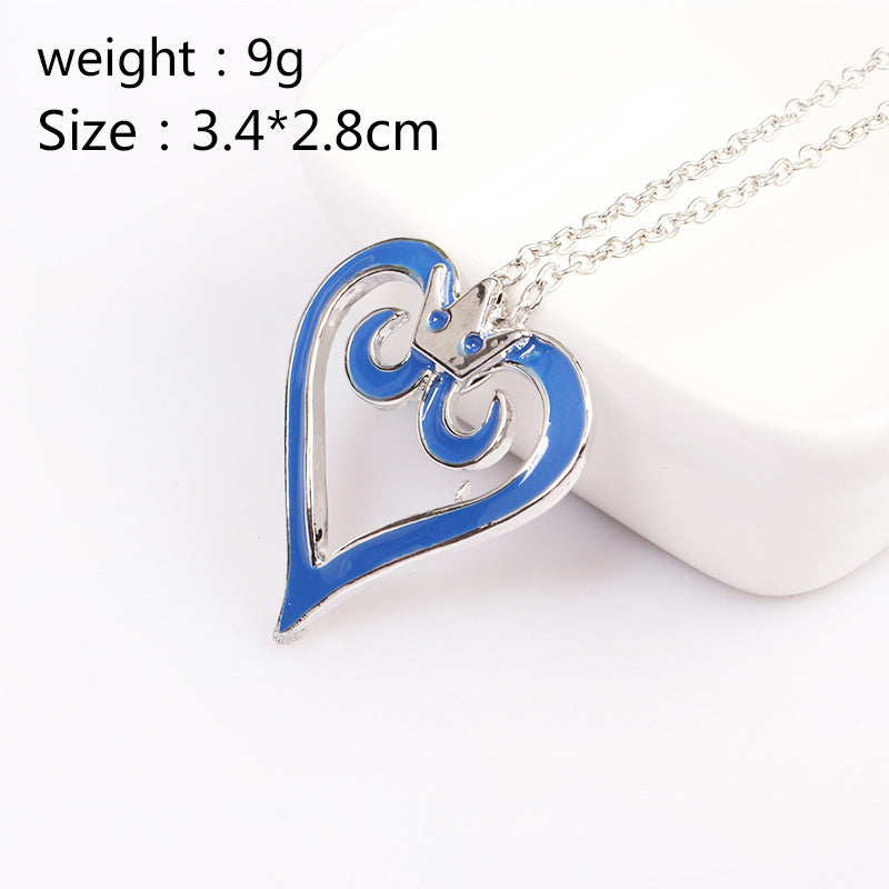 Blue Heart-Shaped Crown Necklace Key