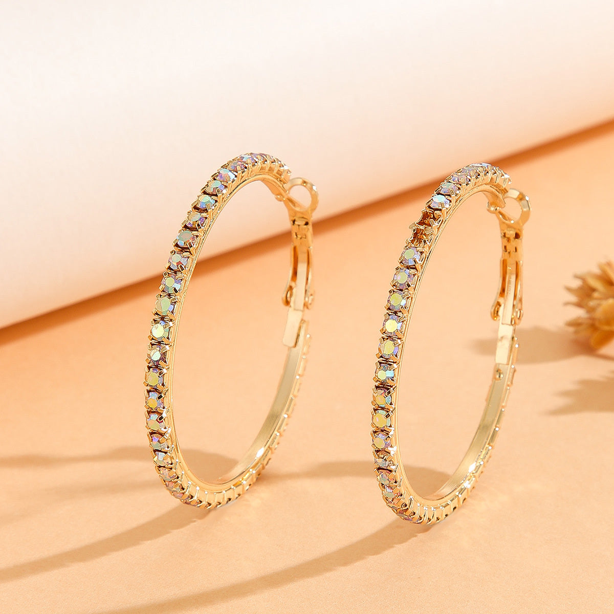 1 Pair European And American Zircon Inlaid Princess Style Large Earrings For Women, Worn At Daily Parties, Wedding Jewelry, Birthday Gifts