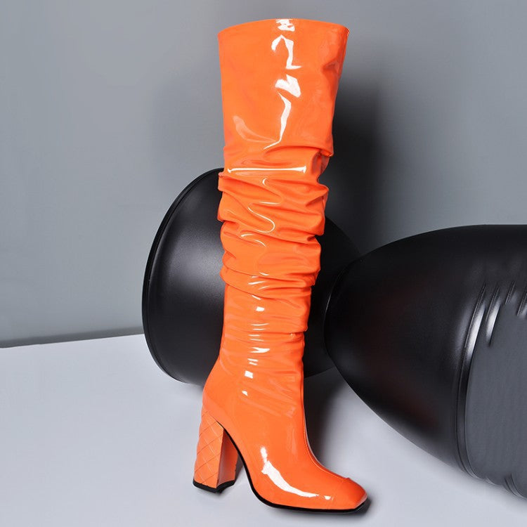 Women's New Fashion Thick Heel Orange Over The Knee Boots