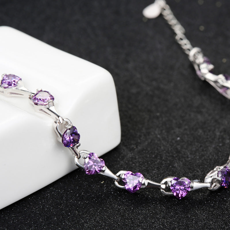 S925 Sterling Silver Bracelet Inlaid Purple Diamond
