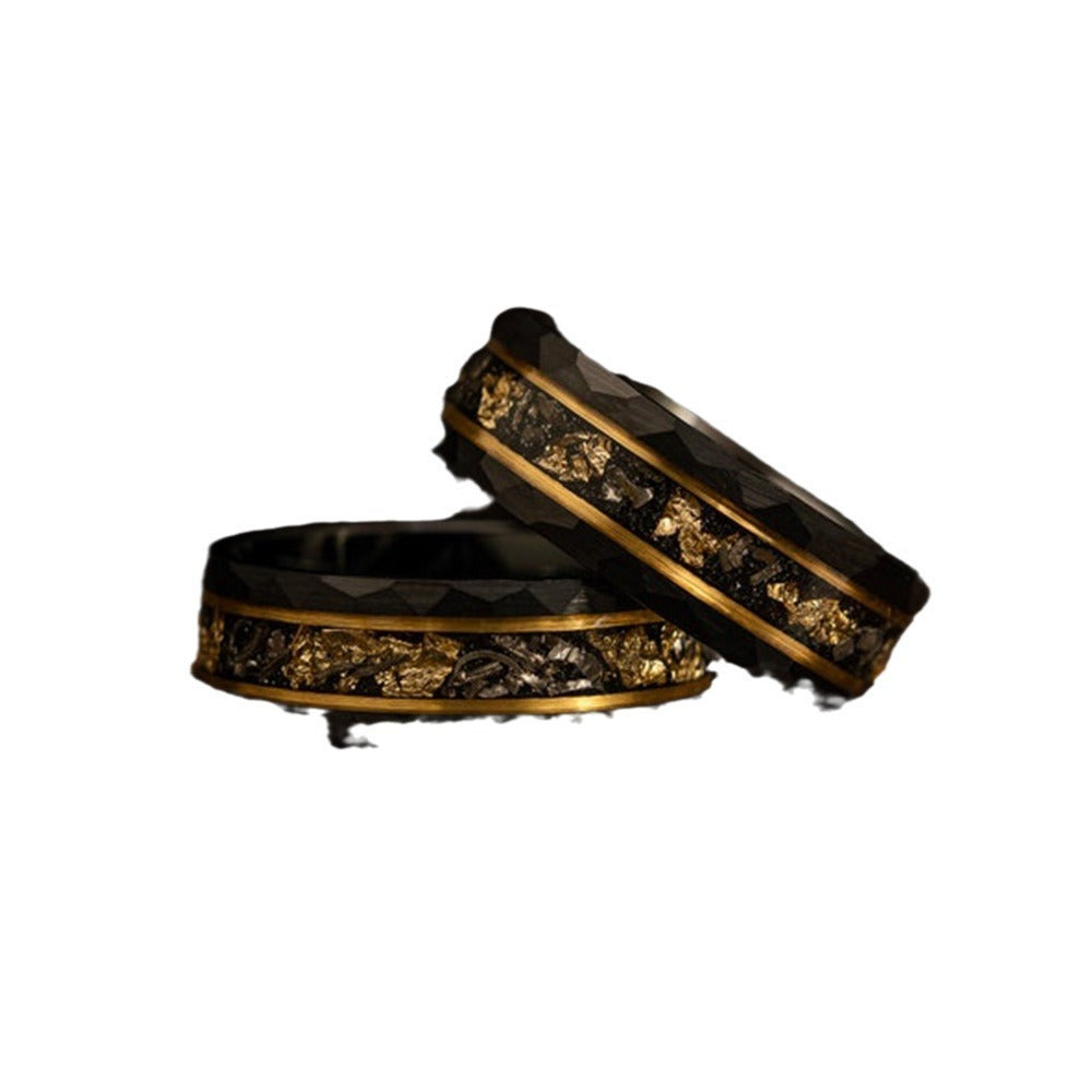 8mm Tungsten Steel Flat Hammer Pattern Electric Black Ring