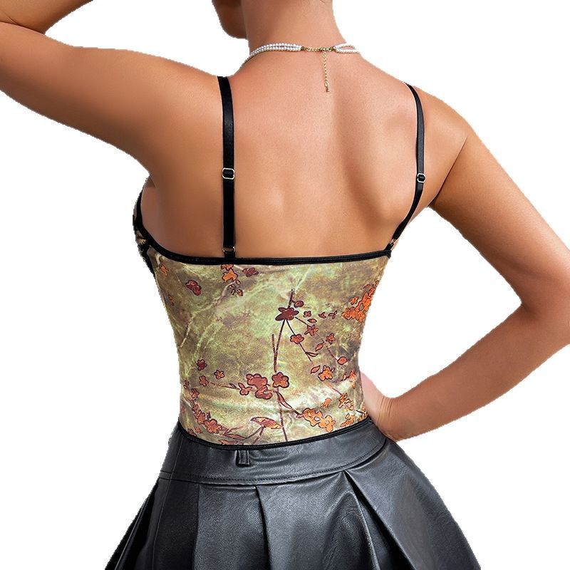 Strappy Underwire Sexy Hot Girl Backless Vest Top Corset Wrap Bust Fishbone Diamond Strap Tank Top