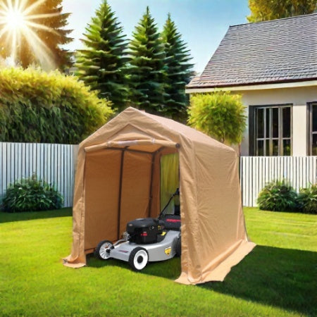 7x12ft Outdoor Portable Gazebo Storage Shelter Shed With 2 Roll Up Zipper Doors & Vents Carport For Motorcycle Waterproof And UV Resistant Anti-Snow Portable Garage Kit Tent, Sand