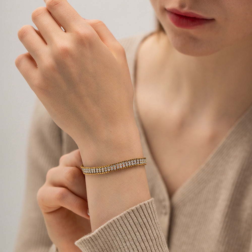 18K Gold Double-Layer White Zircon Bracelet