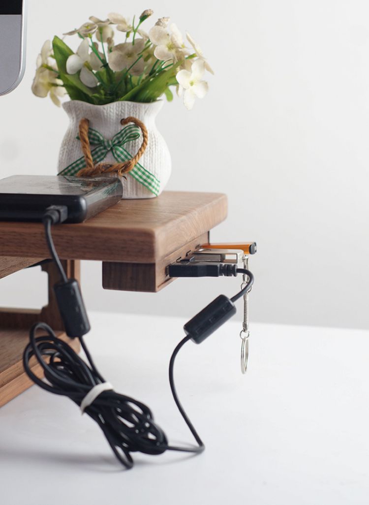 Solid Wood Black Walnut Under Table USB30 Interface Splitter Docking Station
