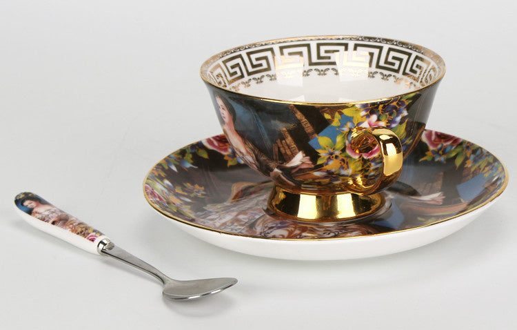 Creative Bone China Coffee Cup And Plate, Retro And Luxury