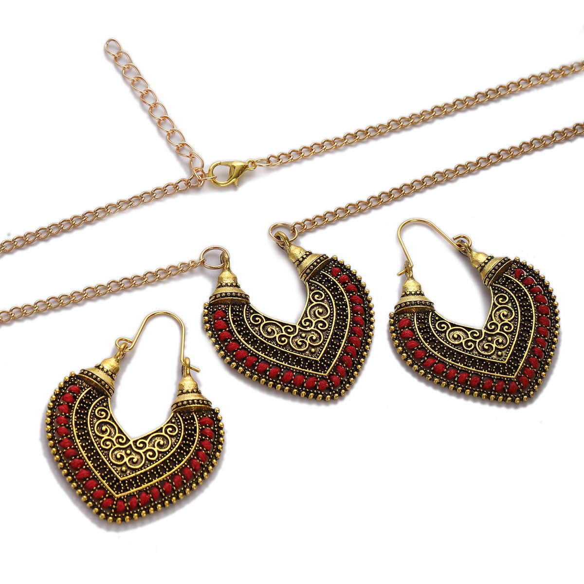 Colored Rope Winding Earrings Necklace Two-Piece Set