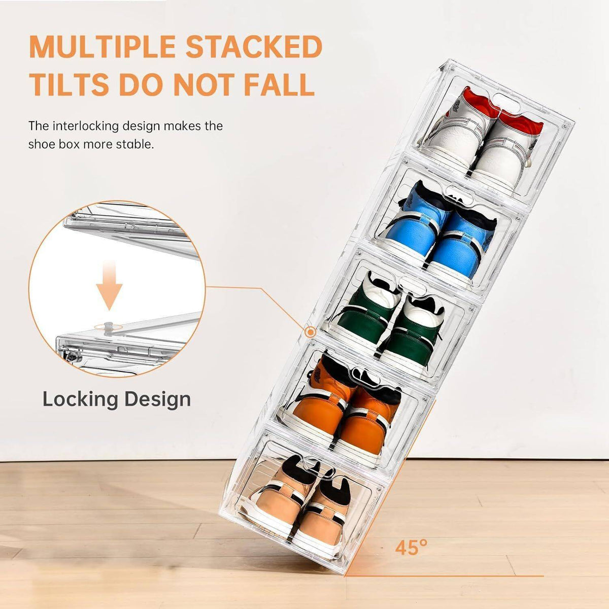 1-5x Shoe Box Storage Case Clear Boxes Foldable Stackable Transparent Organizer