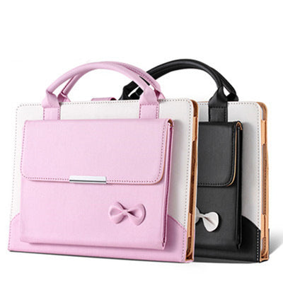 Compatible with Apple, New IPAD9.7 Protective Cover Mini234 Bow Handbag Pro11 Flat 10.5 Leather Case
