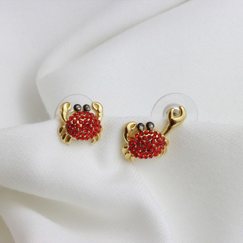 Red Diamond Like Asymmetric Small Crab Earrings