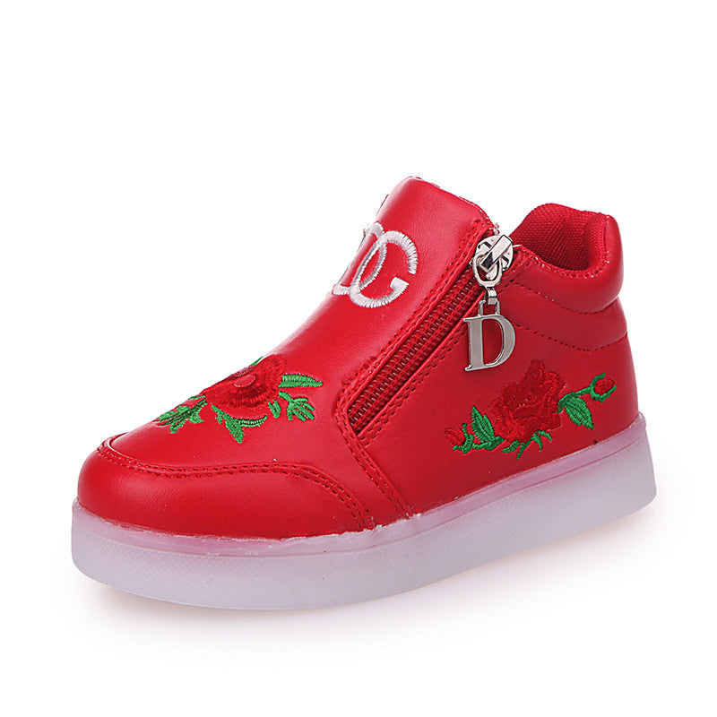 Autumn Style Korean Fashion Leisure Roses, Children's Shoes, LED Luminous Soft Bottom, Women's Shoes, Baby Shoes