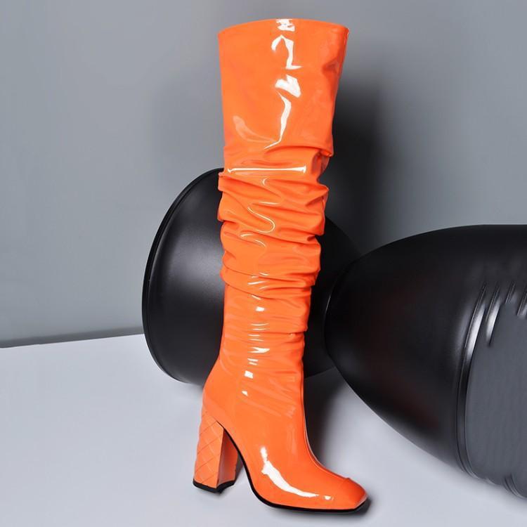 Women's New Fashion Thick Heel Orange Over The Knee Boots