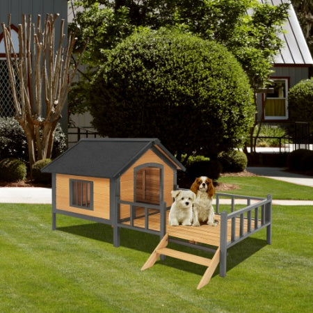 Outdoor Large Wooden Cabin House Style Wooden Dog Kennel With Porch