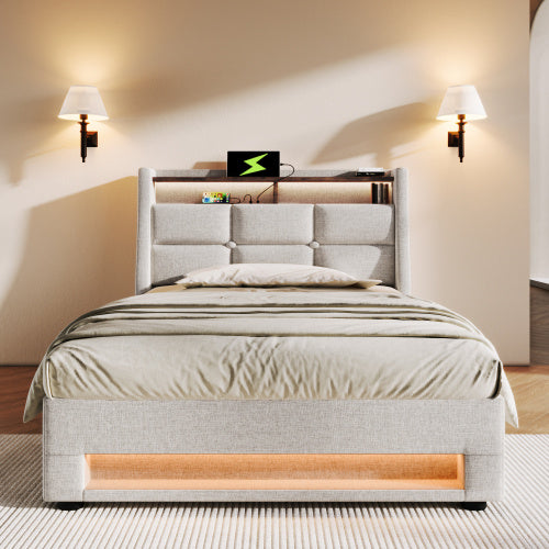 A Metal Bed Frame Made Of Linen Material