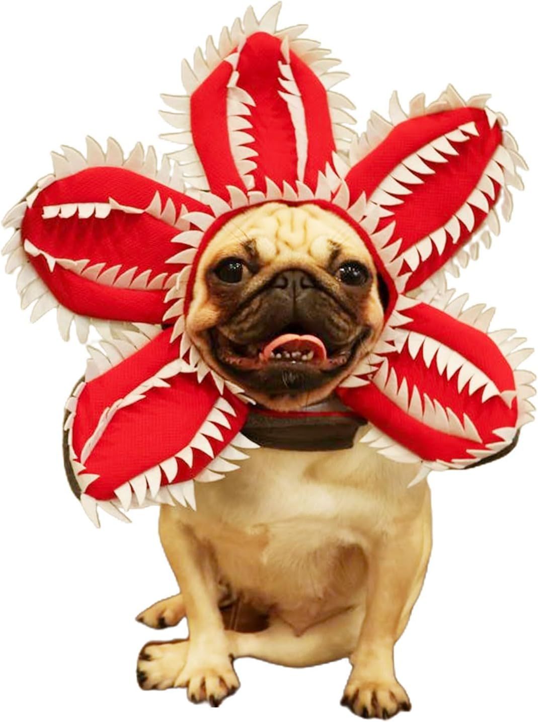 Dog Halloween Chomper Costume - Pet Holiday Demon Hat Scary Headband Flower Cosplay Outfits Funny Headwear Stranger Clothes For Medium Dog