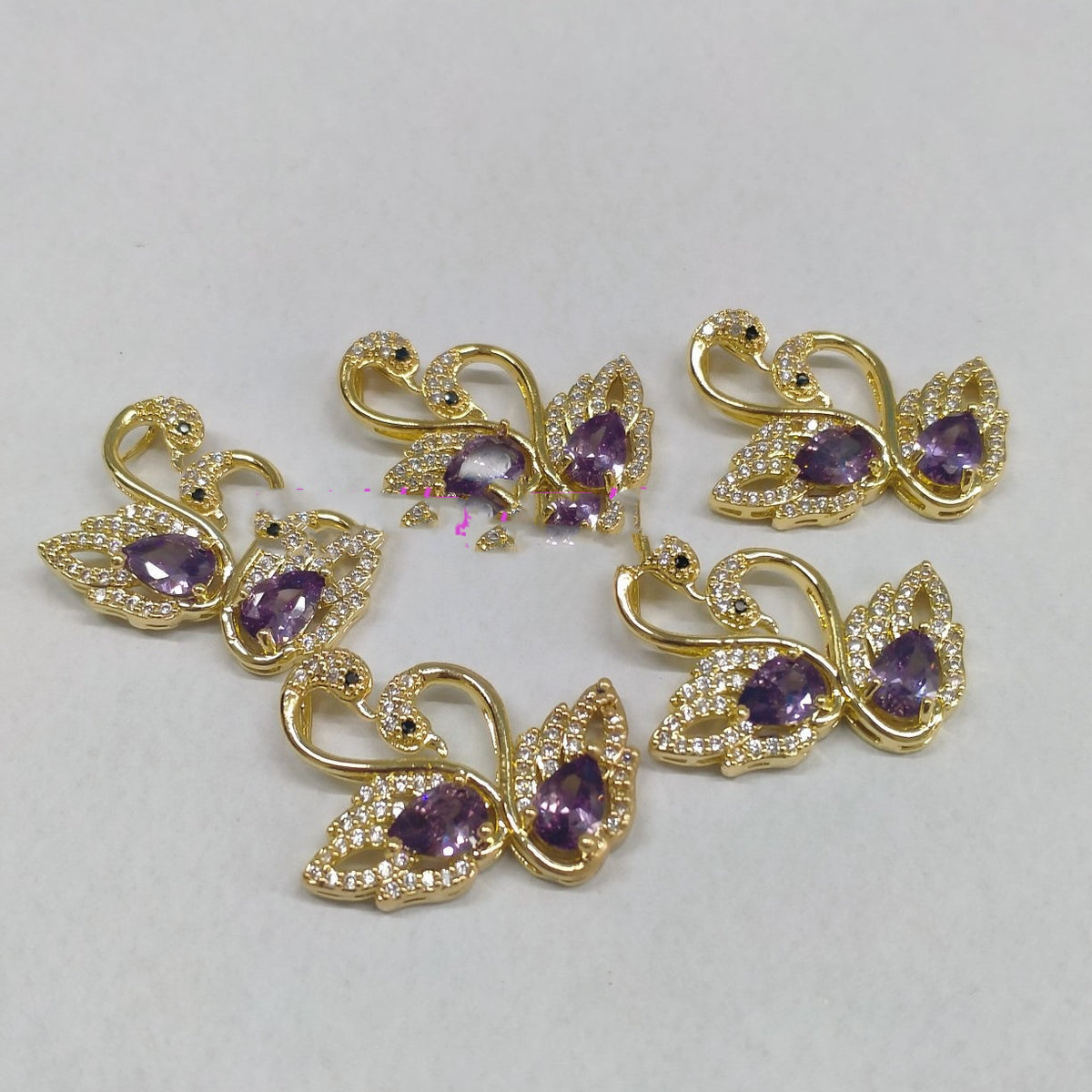Double Swan Pendant Purple Zirconium Couple Swan Necklace