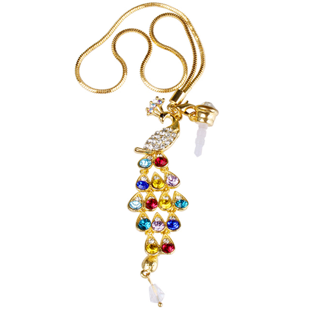 Colorful Crystal Diamond Peacock Dust Cap Pendant For Cell Phone 3.5mm Jack