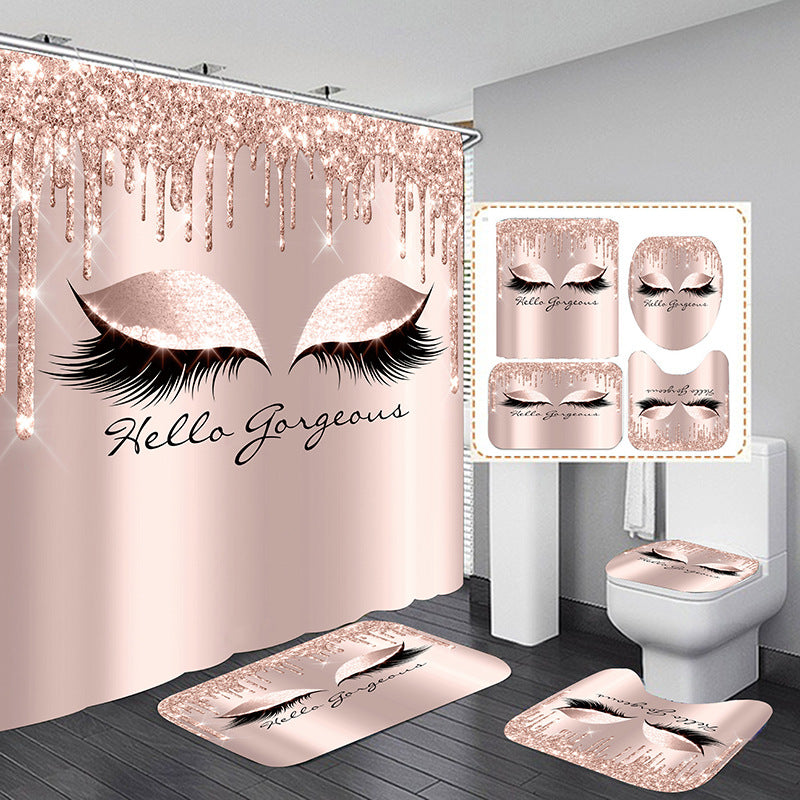 Full Polyester 3D Printing Eyelash Bathroom Partition Shower Curtain