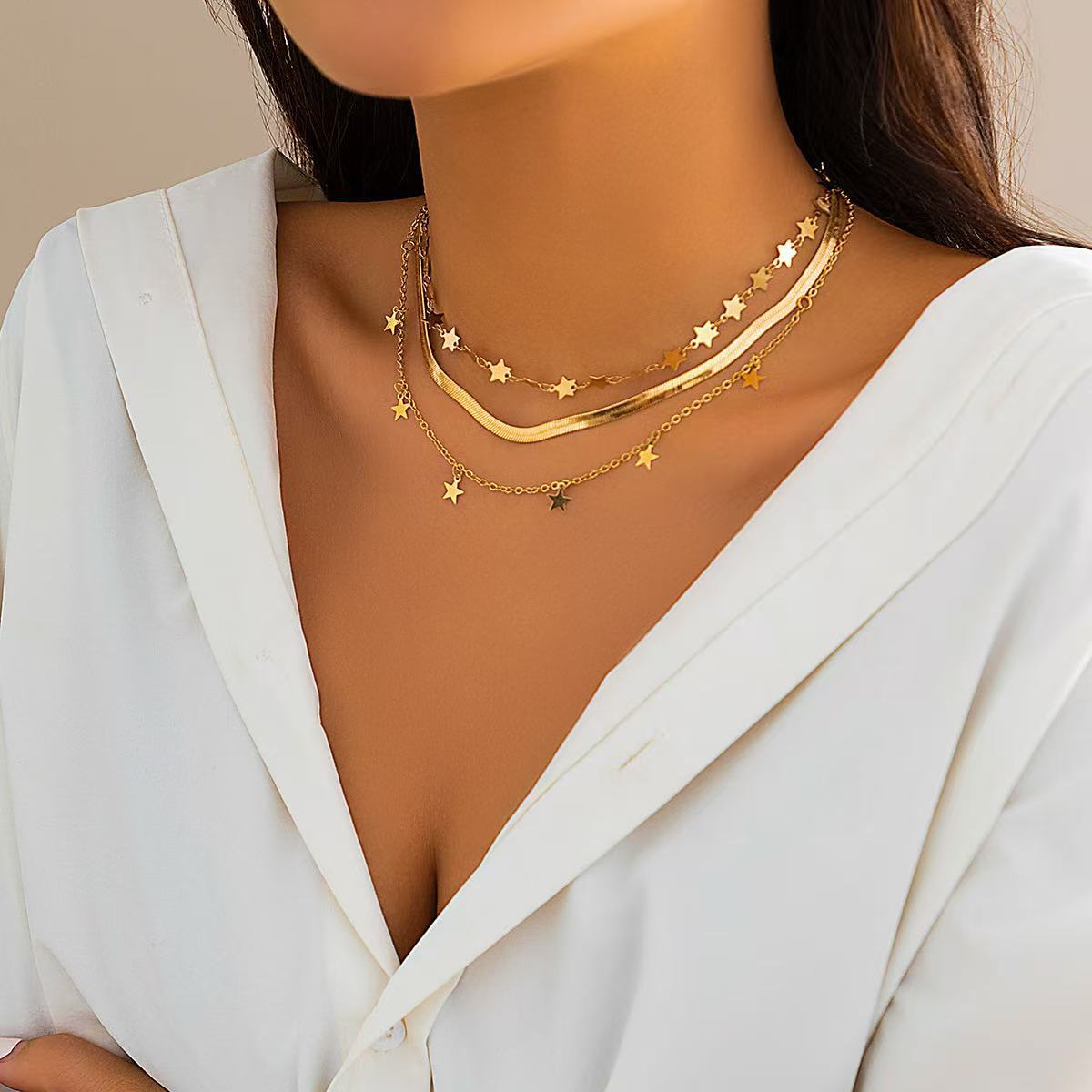 Euro-American Cross-Border Jewelry Niche Bold Girl Feng Shui Crystal Star-Shaped Clavicle Necklace