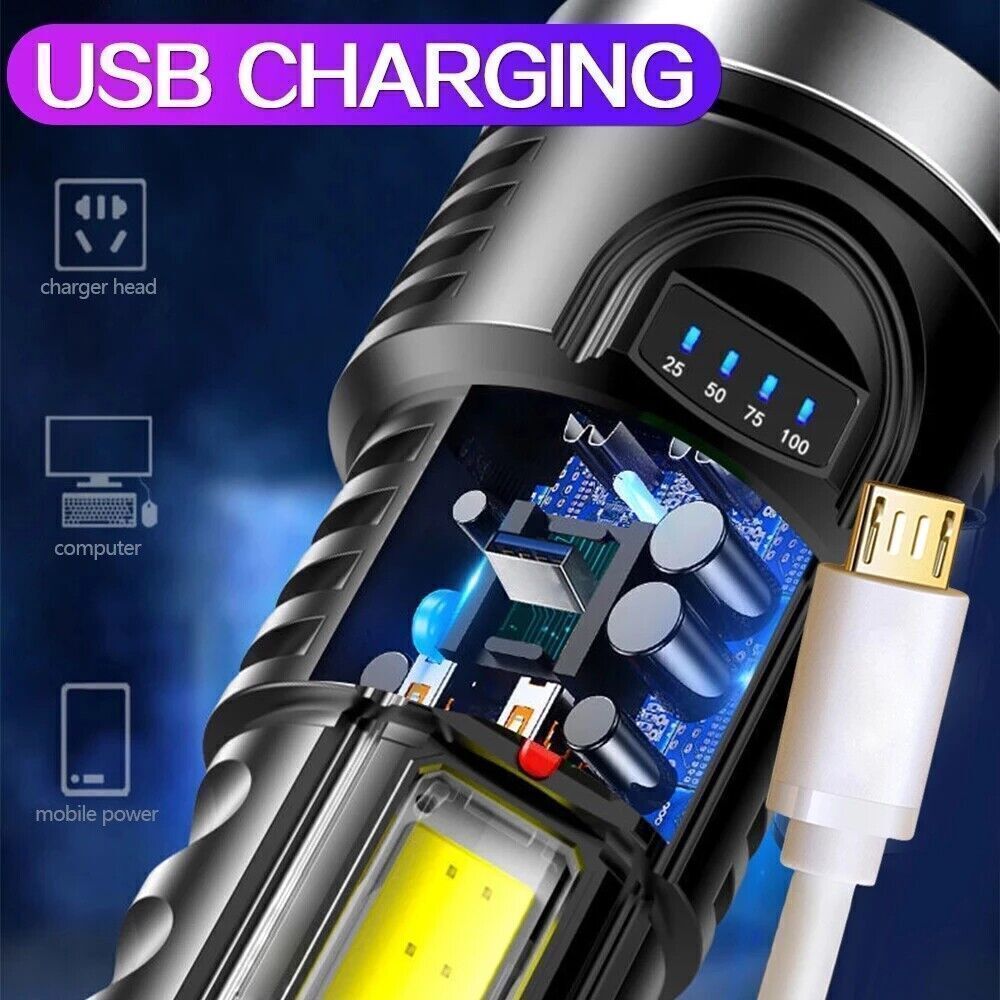 3500000LM LED Flashlight Super Bright Torch USB Rechargeable Lamp High Powered