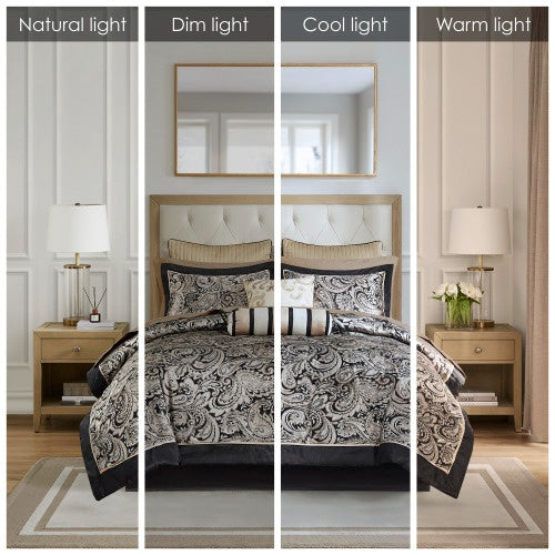 12 Piece Comforter Set With Cotton Bed Sheets Black Queen