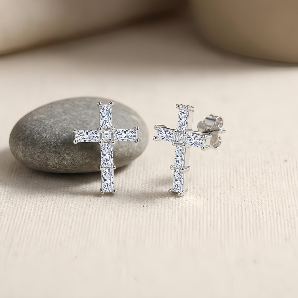 925 Sterling Silver Elegant CZ Cross Earrings: Modern Jewelry