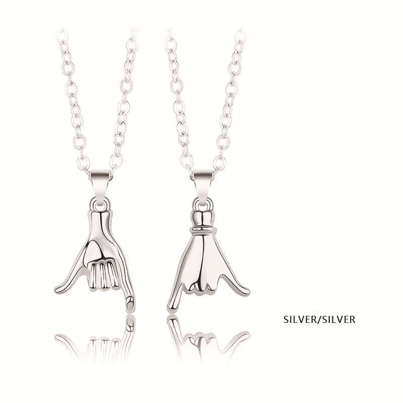 Palm Couple Necklace Magnet Attracts Handshake Clavicle Chain Necklace