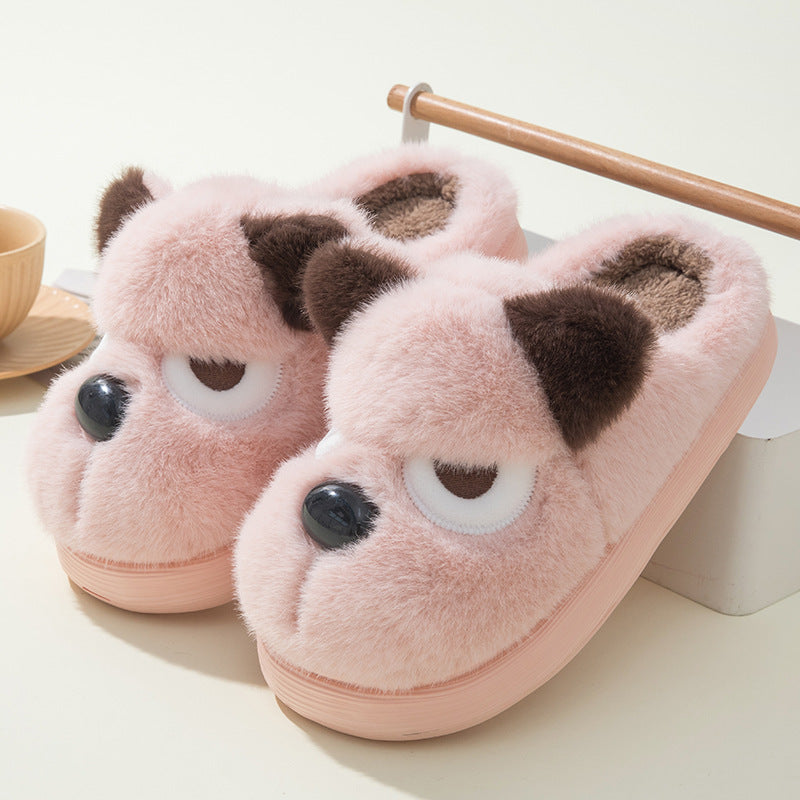 Warm And Cute Puppy Platform Non Slip Cotton Slippers