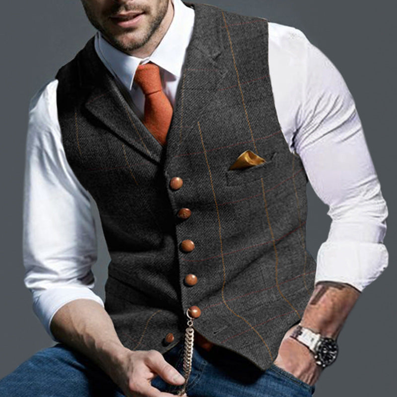 Casual Lapel Plaid Slim Fit Men's Vest Vest